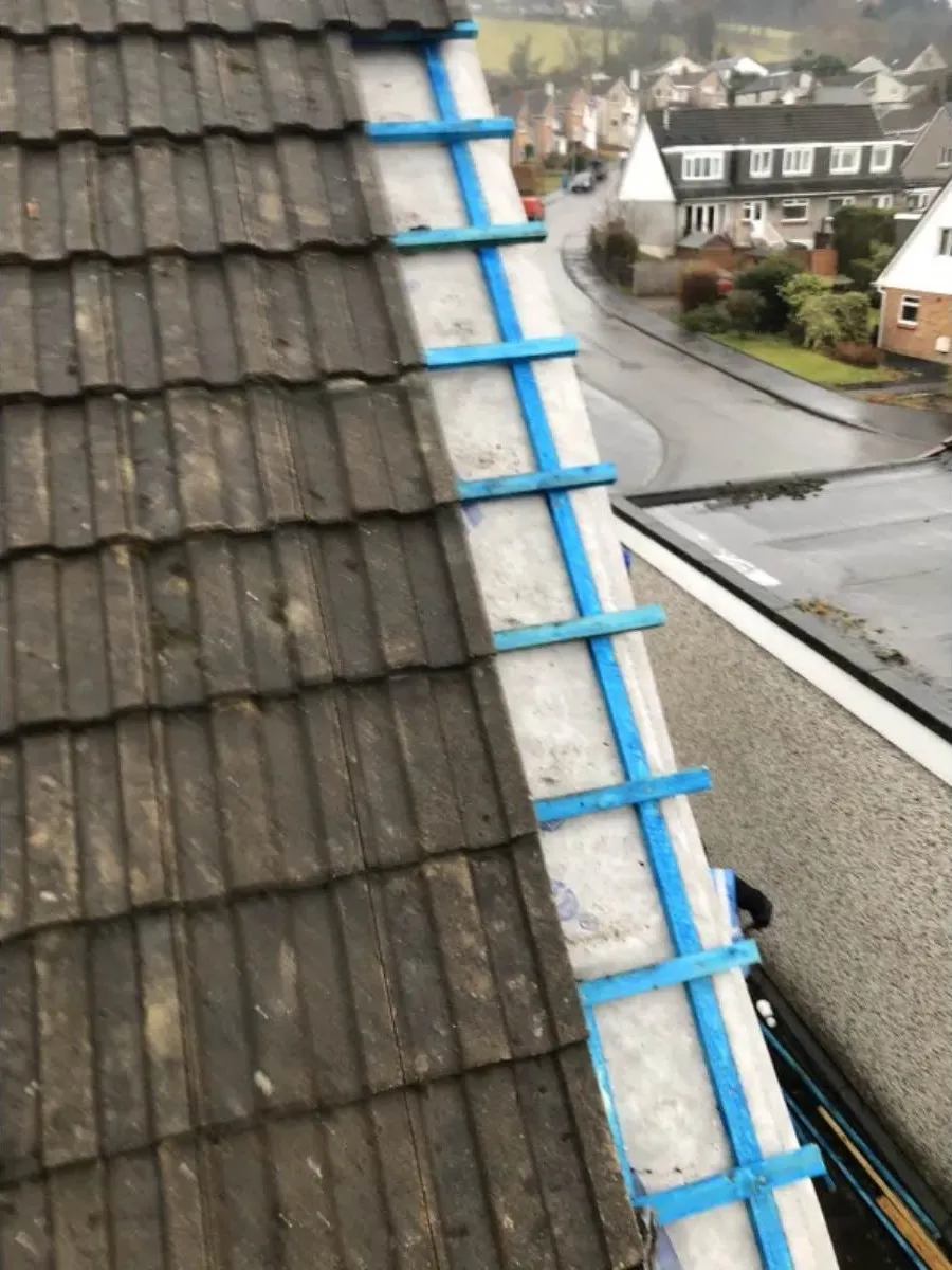 Tile roof edge repair with new flashing by Forth Valley Roofing